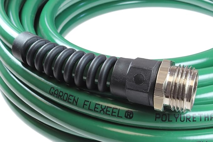 Garden Flexeel 50-foot, 3/8" Slender-Profile Polyurethane Garden Hose with 3/4" Brass Hose Fittings, Green