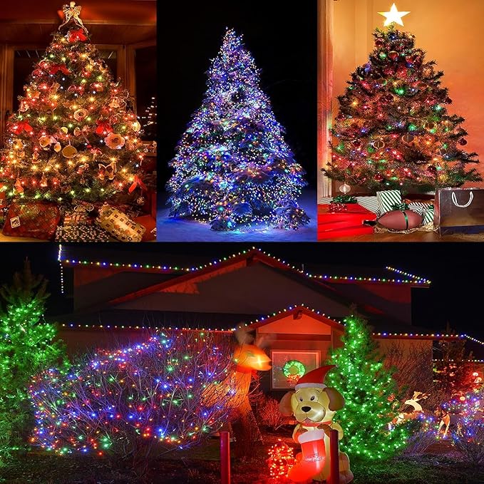 132FT 400 LED Christmas Tree String Lights Outdoor Fairy Lights Plug in, Expandable Green Wire Clear Bulbs Mini Lights 8 Modes, Xmas Wedding Party Decoration (Multicolor)