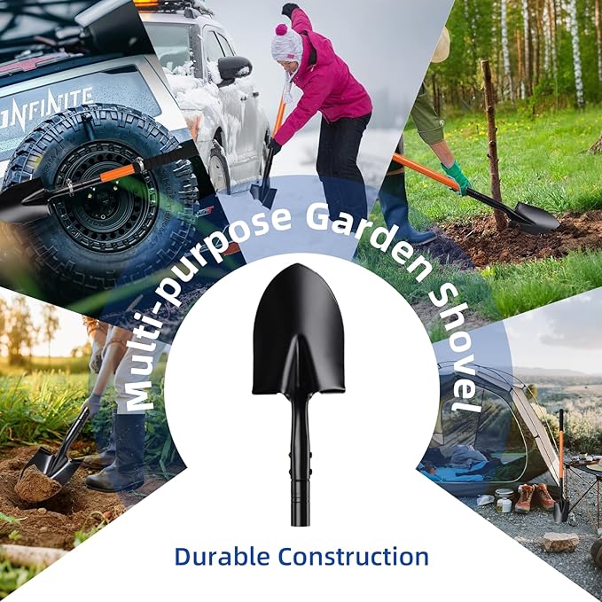 Small Shovel for Digging with Metal Handle, 43.7 Inch Heavy Duty Garden Shovel, Trench Shovels Ideal for Digging Gardening Trenching Planting Camping Transferring Scooping, Orange