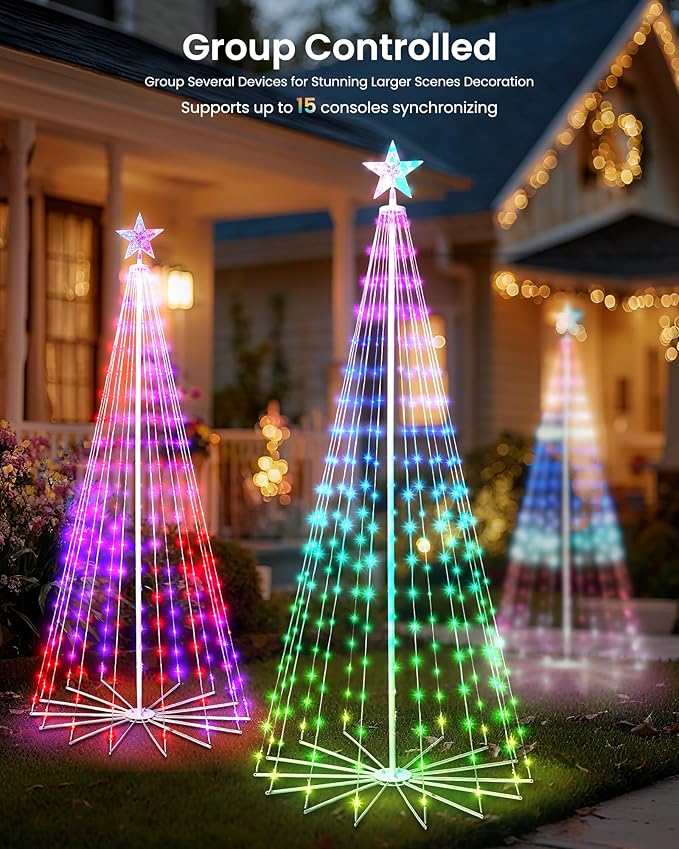 Christmas Cone Tree, 10FT 682 LEDs with Smart APP and Local Control, DIY Pattern and Text Displayable, IP65 Waterproof RGB Outdoor String Lights for Porch Yard Indoor Outdoor Decorations