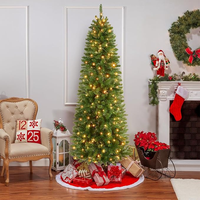 Shareconn RGB 7ft Prelit Artificial Christmas Tree with Remote Control, Multi-Color LED Changing RGB Lights, Perfect Choice Decoration for Xmas Holiday 7.5 FT Pre-Lit Pencil Tree, Green