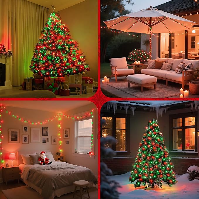 WBao Christmas Lights Indoor Outdoor 500LED 174ft, Super Bright LED Christmas String Lights with UL Certified, 8 Lighting Modes, Timer, Memory & Waterproof for Trees, Patio, Party Decor, Red Green