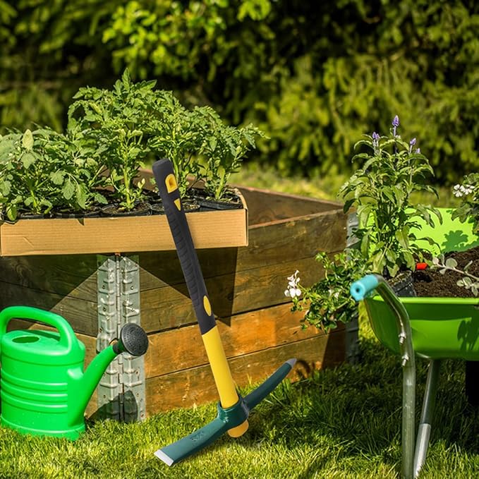 3 Pack 15 Inch Mattock Hoe, Steel Forged Pickaxe with Fiberglass Handle, Weeding Pick Axe, Hand Digging Mattock for Camping, Prospecting, Weeding