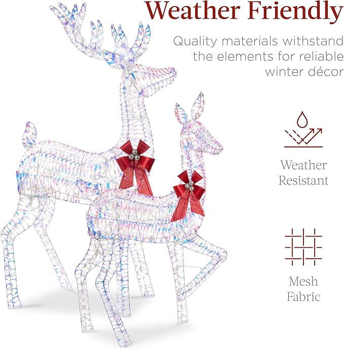 Best Choice Products 3-Piece Large Lighted Christmas Deer Family Set 5Ft Outdoor Yard Decoration with 360 LED Lights, Stakes, Zip Ties - Iridescent