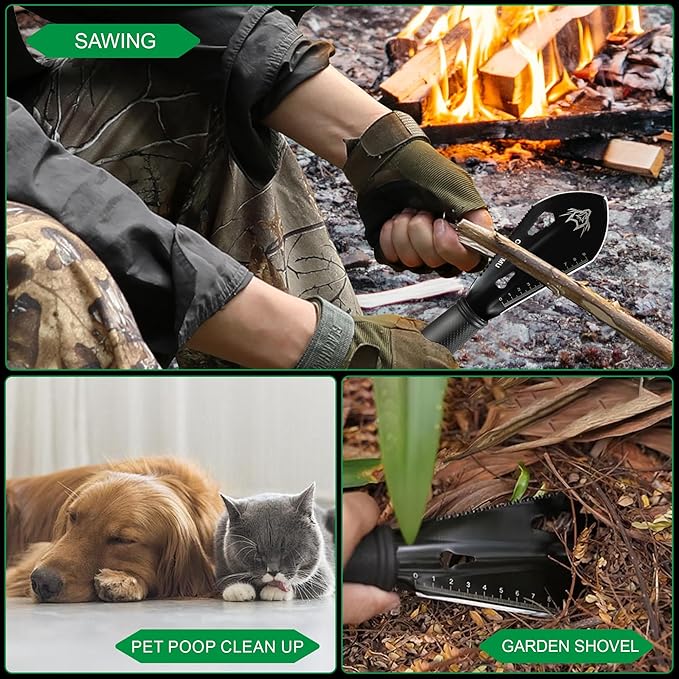 Small Camping Shovel, 9 in 1 Mini Hand Shovel,Tactical Mini Hand Shovel， Portable Backpacking Hiking Trowel,Ultralight Compact Multitool for Digging, Gardening, Outdoor Camping, Survival