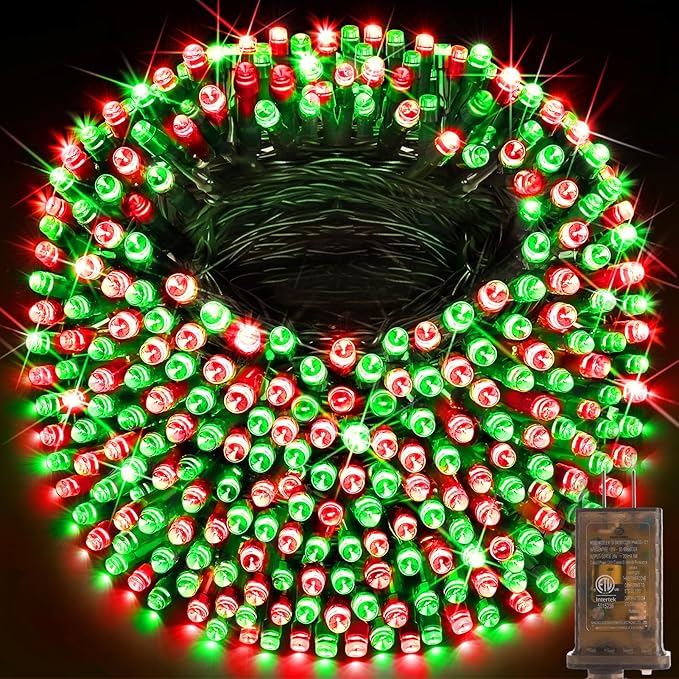 KNONEW 403FT 1000 LED Christmas String Lights Outdoor Green Wire Fairy Light 8 Modes & Timer Plug in Waterproof LED String Lights for Xmas Yard Tree Wedding Party Holiday Decorations (Red and Green)