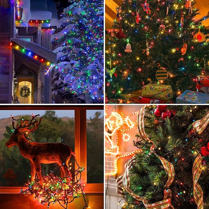 66ft 200 LED Christmas Tree String Lights Outdoor Fairy Lights Plug in, Expandable Green Wire Clear Bulbs Mini Lights 8 Modes, Xmas Wedding Party Decoration (Multicolor)