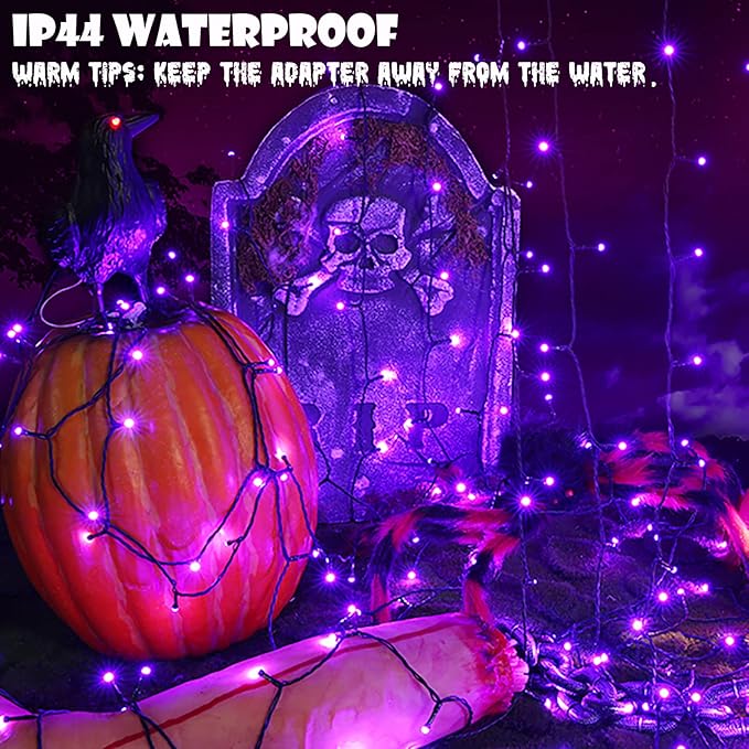 Toodour Halloween Purple Lights, 131ft 350 LED Plug in String Lights with 8 Modes and Timer, Connectable, Waterproof Halloween Outdoor Lights for Home, Party, Garden,Holiday Decorations