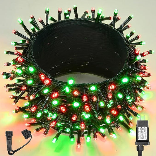 WBao Christmas Lights Indoor Outdoor 500LED 174ft, Super Bright LED Christmas String Lights with UL Certified, 8 Lighting Modes, Timer, Memory & Waterproof for Trees, Patio, Party Decor, Red Green