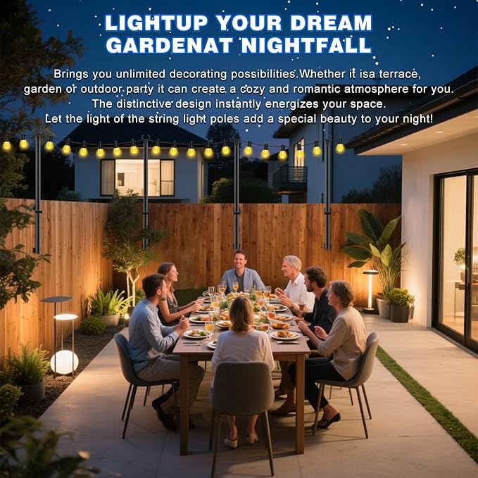 zoegi 10 Pack 5Ft String Light Poles,Light Poles for Outside Lights with Fork,Outdoor Brackets Hanging Lights,Metal Stand for Deck Patio,Backyard,Wedding,Deck,Party