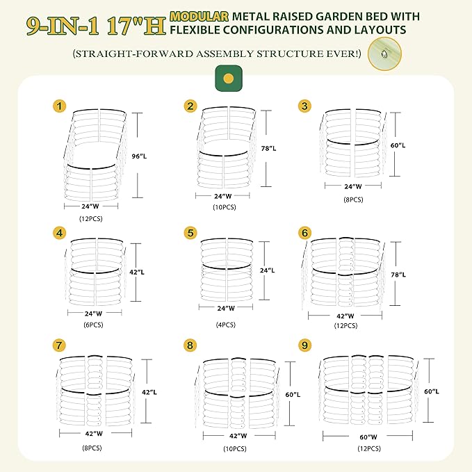 MUPATER 8ftx2ftx1.4ft Raised Garden Bed Outdoor for Vegetables, 9-in-1 Galvanized Metal Planter Box, 17''H Modular Garden Bed Kit Oval for Herbs and Flowers, Pearl White