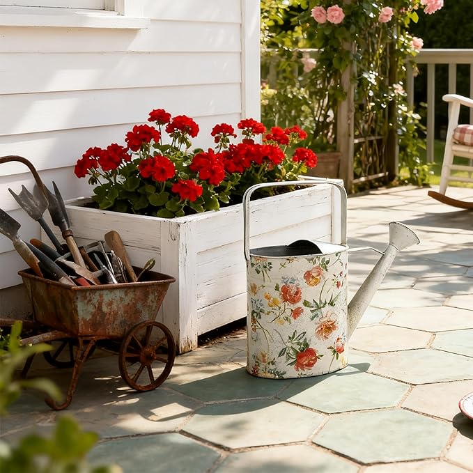 Vintage Metal Flower & Garden Watering Can, Rustic Farmhouse Decorative Watering Pot Planter for Home Patio Backyard Outdoor Plant Care