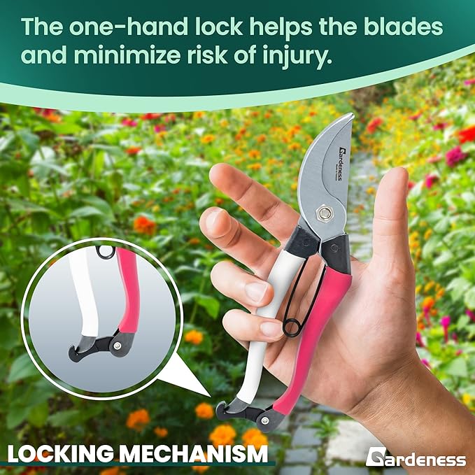 Gardeness Japanese Pruning Shears, Professional Bypass Heavy Duty Garden Pruner Secateurs – Lightweight Easy Grip Hand Pruners Branch Clippers for Gardening, Trimming, Harvesting. Made in Taiwan
