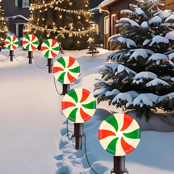Ultimate Unicorn Christmas Lollipop Pathway Lights for Garden Christmas Decoration Red and Green, 10 LED Peppermint String Lights with Stakes for Outdoor Sidewalk Pathway Rooftop Lawn Garden