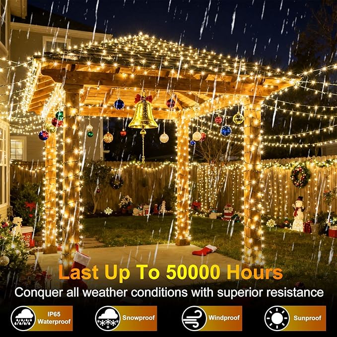 750 LED 240FT Christmas String Lights Outdoor, 12 Pro Modes and Timer Memory & Brightness, Plug in Outdoor Waterproof Clear Wire Twinkle Light for for Xmas Yard Tree Wedding Party Decor (Warm White)