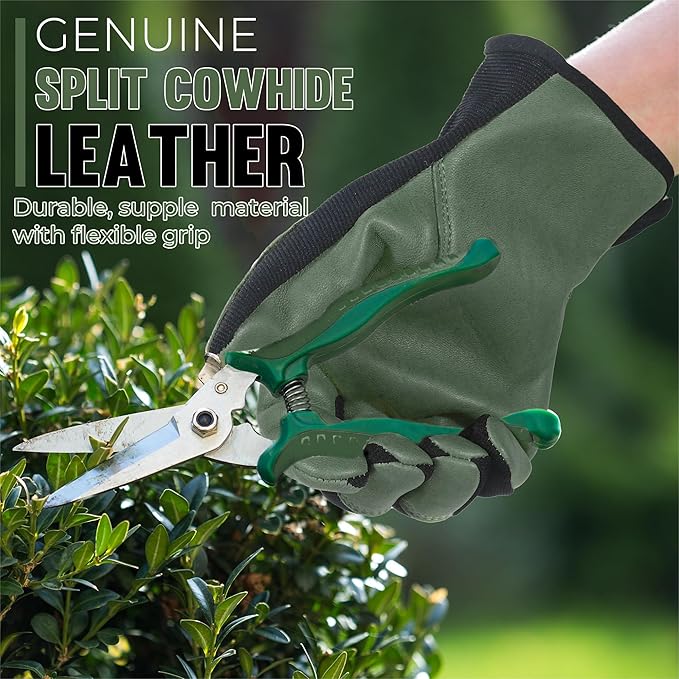 HANDLANDY Men Leather Gardening Gloves, Utility Work Gloves for Mechanics, Construction, Driver