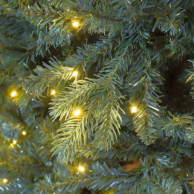 8 Ft Pre-Lit Artificial Christmas Tree, w/ 650 LED Warm Lights, 2458 PE&PVC Mixed Branch Tips, Faux Xmas Tree for Home, Office, Party Decoration, Easy Assembly, Metal Hinges & Foldable Base