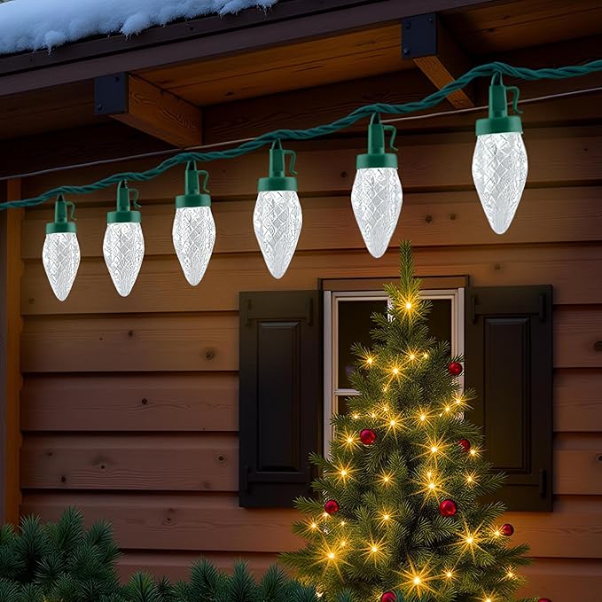 YULETIME Cool White C9 Strawberry LED Christmas Lights, 68 ft 100 Count 8" Spacing Waterproof Holiday String Light (Cool White - C9)