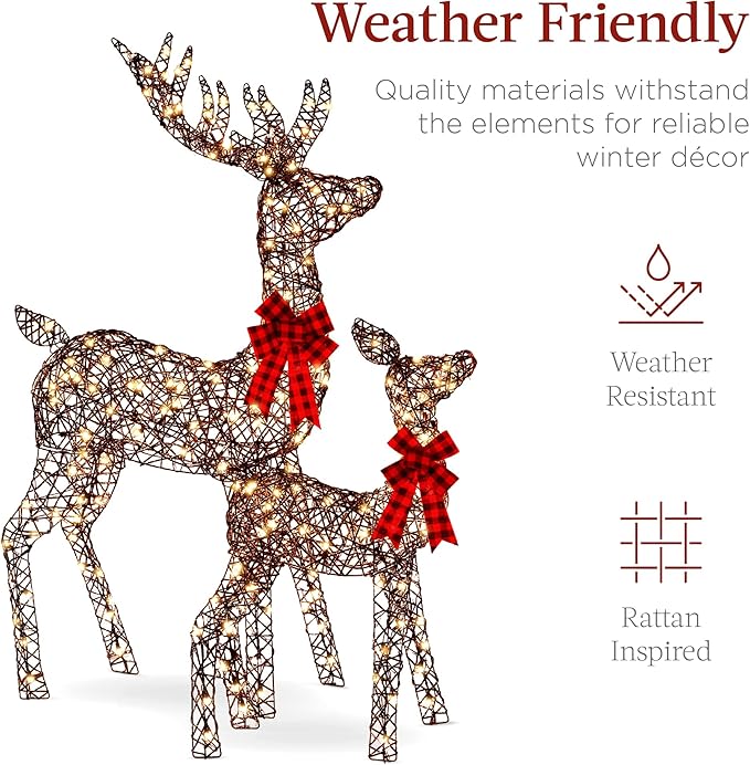 Best Choice Products 6.5ft 3-Piece Large Lighted Christmas Deer Family Set, Outdoor Yard Decoration with 385 LED Lights, Stakes, Zip Ties - Rattan