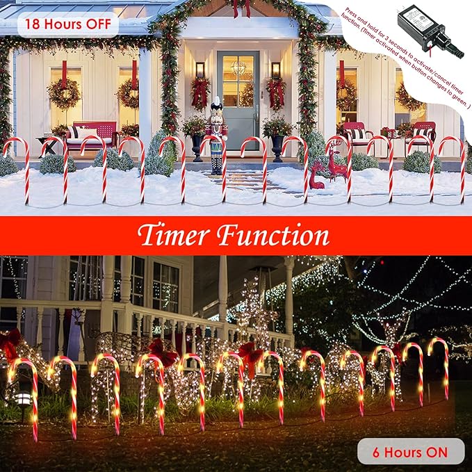 24 Pack Christmas Candy Cane Lights, Christmas Decorations Outdoor Waterproof with 8 Lighting Modes & Memory Function, Plug in Pathway Light for Outside Path Walkway Party Garden Yard Patio Xmas Decor
