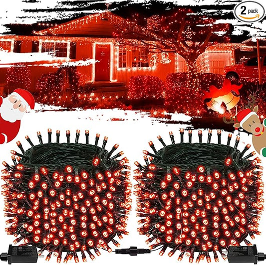 2-Pack Connectable Christmas Lights Outdoor, Total 164FT 400LED Christmas String Lights Waterproof with 8 Modes & Timer, Green Wire Twinkle Lights for Xmas Tree Decorations Outdoor Indoor, Red