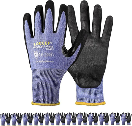LOCCEF 3 Pairs Safety Work Gloves,Touchscreen Compatible, Superior Dexterity,Level 5/A4 Cut Resistant Work Gloves
