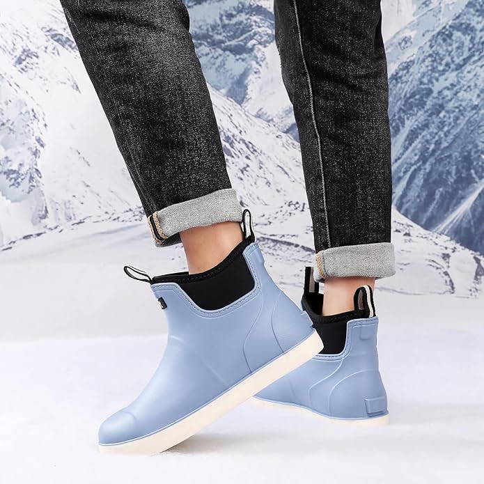 Mens Deck Boots, Saltwater Fishing Booties Rubber Waterproof Ankle Rain Boots, High-performance Footwear Chelsea Boots for Gardening Fishing Boating Camping Sailing