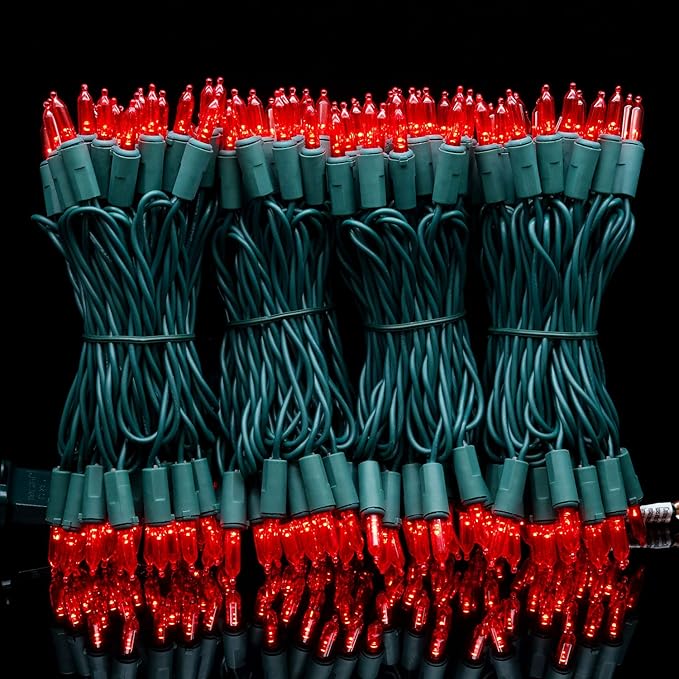 YULETIME 200 Count Red LED Christmas Lights, 66 Feet Green Wire UL Certified Commercial Grade Holiday String Light Set (Red)