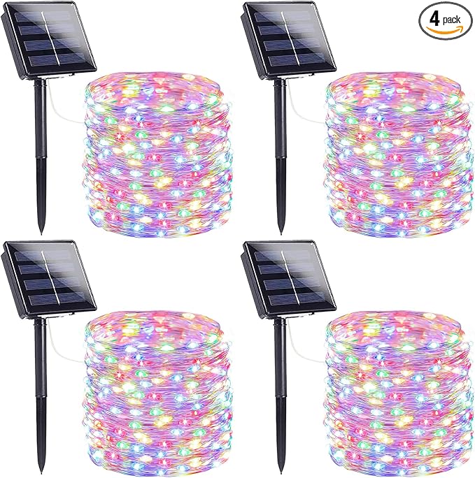 Extra-Long Solar String Lights Outdoor, 4-Pack 400 LED Solar Christmas Fairy Lights for Outside Waterproof, Copper Wire 8 Modes Twinkle Fairy Light for Tree Garden Party Xmas Wedding Decor(Multicolor)
