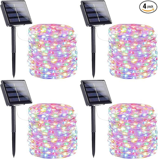 Extra-Long Solar String Lights Outdoor, 4-Pack 400 LED Solar Christmas Fairy Lights for Outside Waterproof, Copper Wire 8 Modes Twinkle Fairy Light for Tree Garden Party Xmas Wedding Decor(Multicolor)