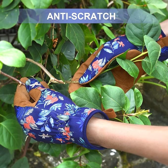 Womens Gardening Weeding Working Gloves, Leather Garden Glove for Women Thorn Proof No Stab for Digging, Planting,Pruning