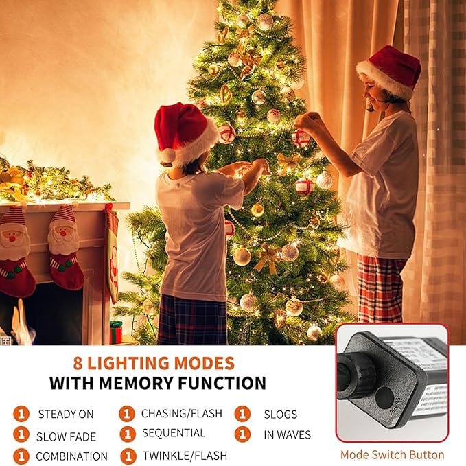 105FT 300LEDs Christmas Lights Outdoor Indoor 8 Modes for Christmas Tree Party Decoration, 100% UL Listed (Warm White)