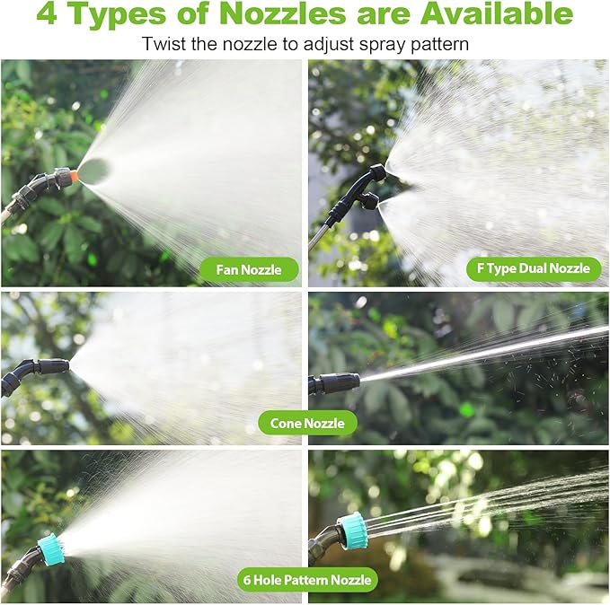 Battery Powered Sprayer 2 Gallon, 2025 New Electric Garden Sprayer with 3 Spray Force, Battery Indicator, Rechargeable Handle, 23.6" Telescopic Wand,4 Mist Nozzles,Shoulder Strap, for Lawn and Garden