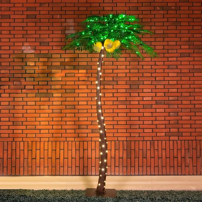 7ft Lighted Palm Tree 208 LED Lights with Glowing Coconuts - Dimmable, UL Certified, Waterproof - Ideal for Indoor and Outdoor Decoration