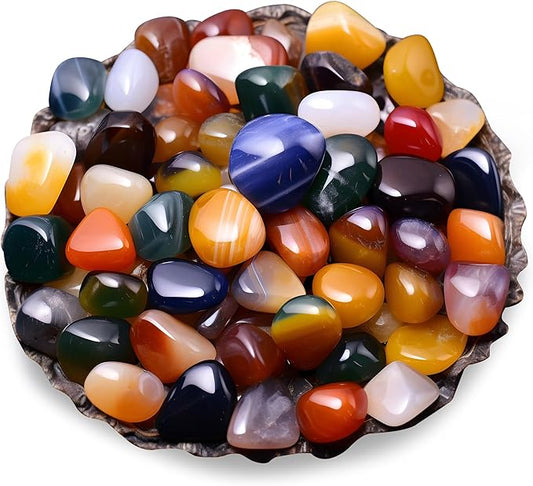 Polished Colorful Agate Crystal Stone Set - 72 Pcs, 0.5" 10 oz Handpicked Natural Tumbled Gemstones Rocks Quartz, Pebbles for Reiki, Chakra, Healing, Home Decor