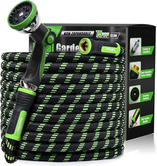 RAINPOINT 75 Foot Garden Hose - No-kink 304 Metal Garden with 10 mode Nozzle - Brass Connection, Swivel Handle, Flexible Hose,Lightweight, Puncture