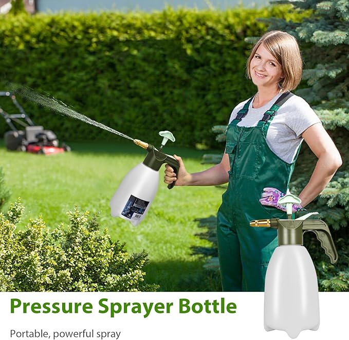 Handheld Garden Sprayer, Adjustable Nozzle & Pressurized Handle Water Spray Bottle, Plant Spray Bottle, Hand Pump Sprayer for Watering, Fertilizing, Cleaning in Lawn and Garden Yard (2L)