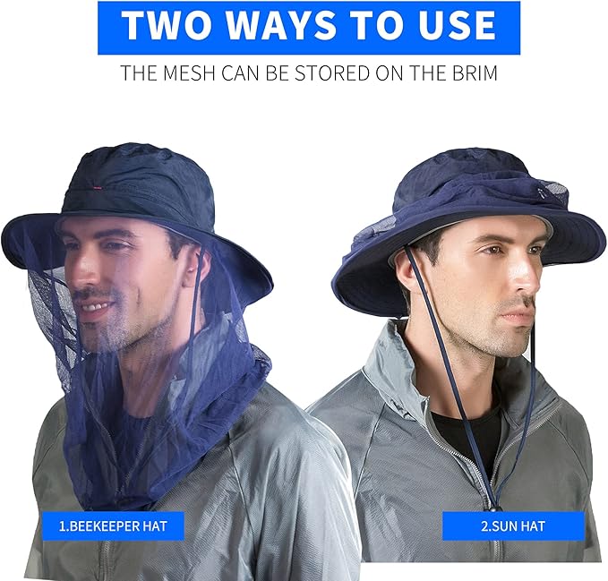 Fishing Hat Sun Protection Hat Mosquito Head Net for Outdoors Bucket Hat with Hidden Net Mesh