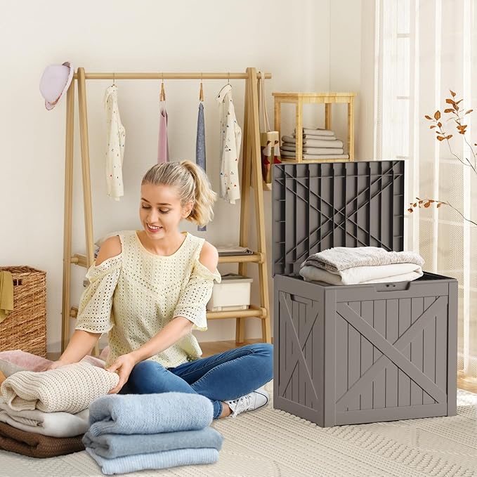 30 Gallon Waterproof Resin Deck Box, UV Resistant Outdoor Storage for Garden, Patio, Porch, Delivery, Gray