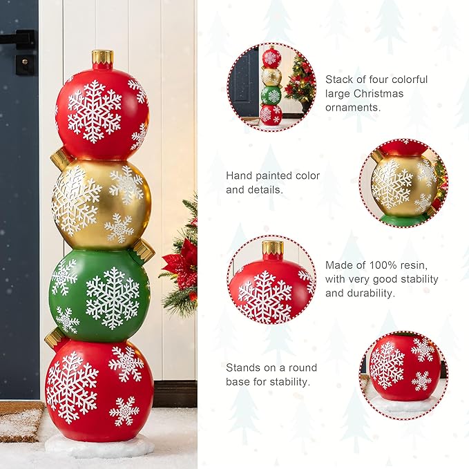 Glitzhome Christmas Front Porch Decor, Resin Stacked Ornament Xmas Porch Sign Decoration for Indoor Outdoor Patio Standing Decor, 36.25" H