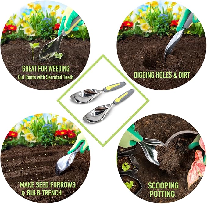 Jardineer 2Pack Garden Trowel, Stainless Steel Hand Shovel with Ergonomic Handle, Multi-Use Soil Scoops for Digging, Planting, Transplanting, Cultivating(Blue)