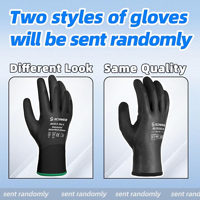 Schwer 2 Pairs Waterproof Winter Work Gloves, ANSI A2 Cut Resistant Freezer Gloves for Outdoor Cold Weather Keep Hands Warm, Thermal Insulated Gloves for Shoveling Snow, Ice Fishing, Super Grip, L