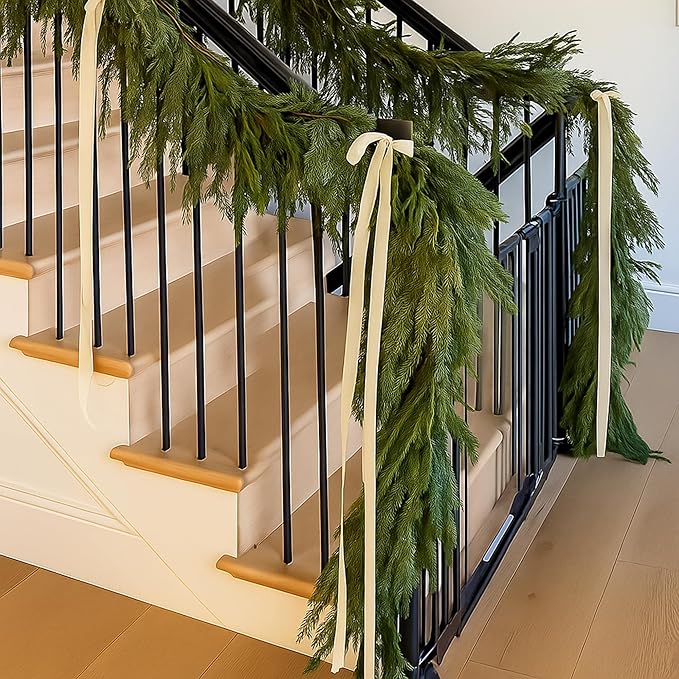 Janinka 6 Pcs Beige Velvet Christmas Swag Bow 31.5 x 23.6 inch Large Neutral Cream Christmas Ornament Vintage Rustic Velvet Staircase Wreath Bows Xmas Tree Topper Bows Large Bow for Outdoor