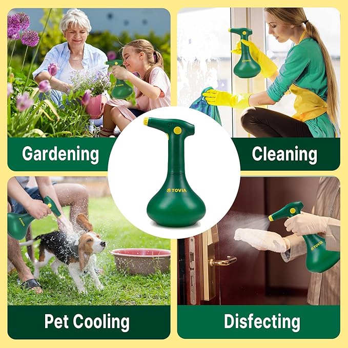 T TOVIA: Garden Sprayer 1 Liter Battery Spray Bottle Powered Electric, Rechargeable, Portable Garden and Plant Sprayer, Mister, for Outdoor and Indoor Plants,Cleans and Gardens, Handheld Powered
