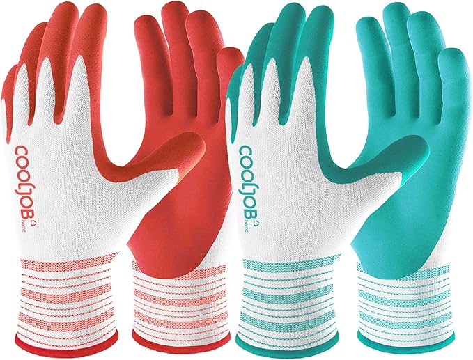 COOLJOB 6 Pairs Gardening Gloves for Women Ladies, Breathable Rubber Coated for Yard Garden, Outdoor Indoor Protective Work with Grip, Medium Size, Red & Green
