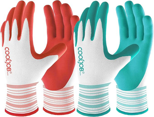 COOLJOB 10 Pairs Gardening Gloves for Women Ladies, Breathable Rubber Coated for Yard Garden, Outdoor Indoor Protective Work with Grip, Medium Size, Red & Green