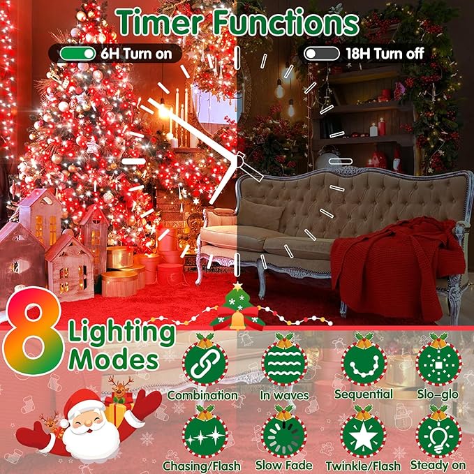 XURISEN 403FT 1000 LED Christmas Lights Outdoor Green Wire String Lights 8 Modes with Timer Memory Waterproof Fairy Light Plug in for Xmas Tree Wedding Yard Party Holiday Decorations(Red+White)