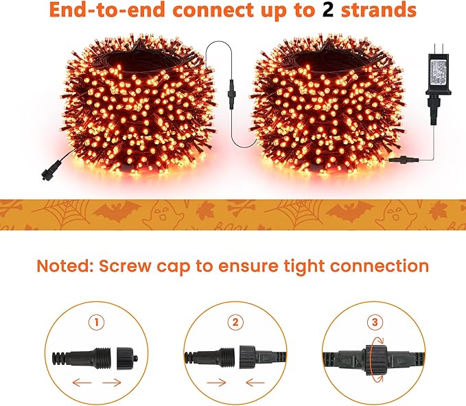 Toodour Halloween Orange Lights, 131ft 350 LED Plug in String Lights with 8 Modes and Timer, Connectable, Waterproof Halloween Outdoor Lights for Home, Party, Garden,Holiday Decorations
