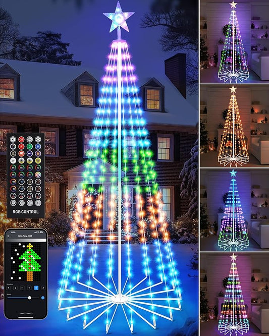 Brightever 9FT 460 LED Smart Cone Christmas Tree, Outdoor Prelit Christmas Tree with 16 Million DIY RGB LED Light Show, Remote APP Control Color Changing Music Sync for Xmas Outdoor Decorations