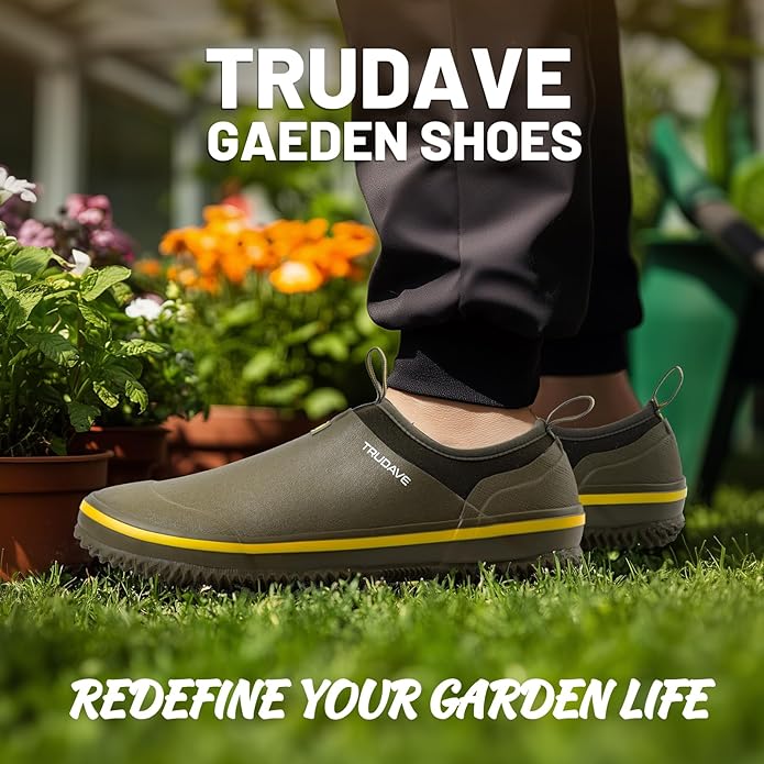 Trudave Mens Garden Shoes, Waterproof Slip-On Womens Rain Boots Unisex Rubber Footwear for Gardening, Farming, Lawn Care and Yard Work, Size 6-13